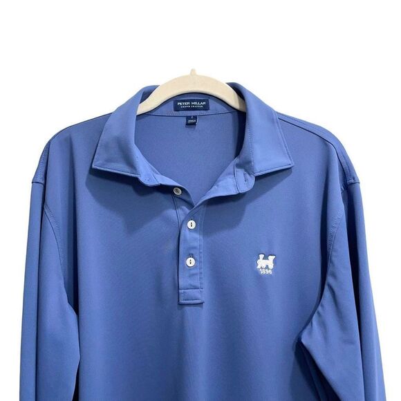 Peter Millar Solid Stretch Jersey Long Sleeve Polo Sz L blue - Picture 2 of 7